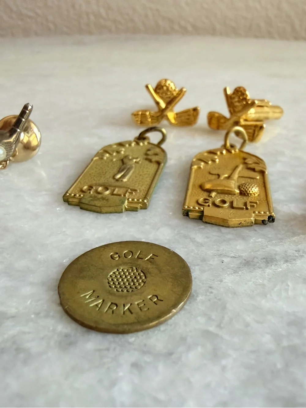 Vintage Gold Tone Golf Cufflink, Tie Tack Set and pendants